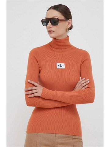 Svetr Calvin Klein Jeans dámský oranžová barva s golfem