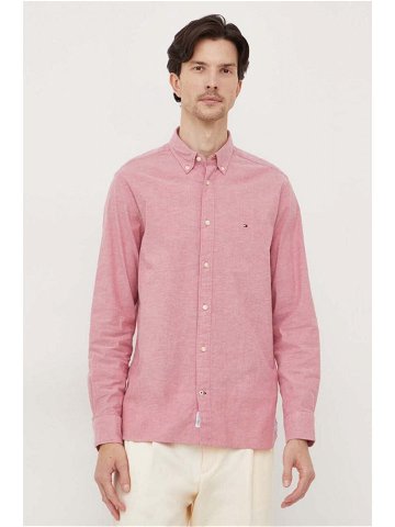 Košile Tommy Hilfiger pánská vínová barva regular s límečkem button-down