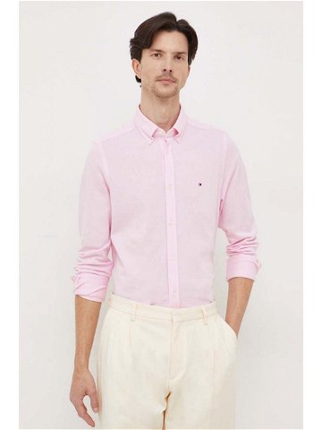 Košile Tommy Hilfiger růžová barva slim s límečkem button-down MW0MW30675