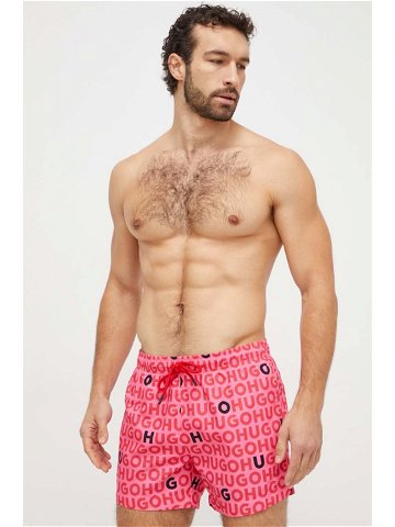 Plavkové šortky HUGO růžová barva 50474322