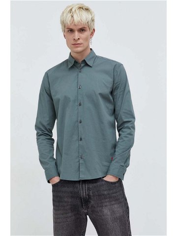 Košile HUGO pánská zelená barva slim s klasickým límcem 50500216