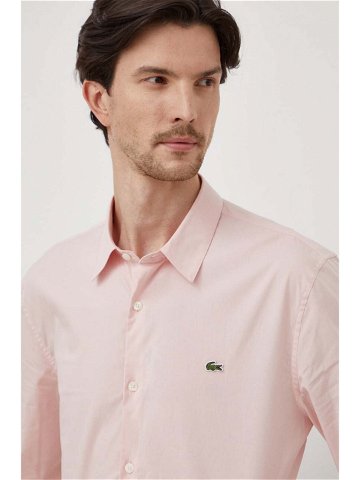 Košile Lacoste růžová barva slim s klasickým límcem