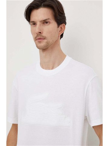Bavlněné tričko Lacoste bílá barva s aplikací