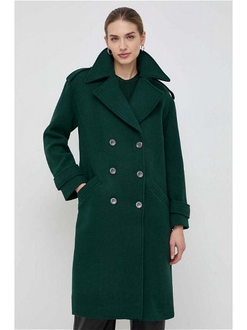 Kabát s příměsí vlny Morgan zelená barva přechodný oversize