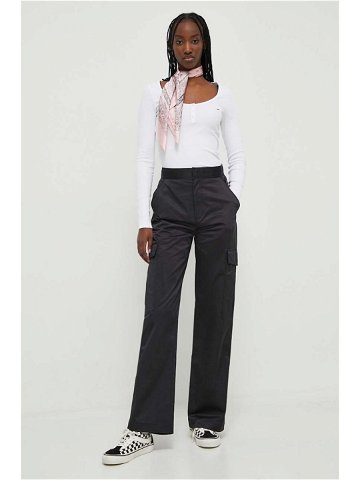 Kalhoty Tommy Jeans dámské černá barva kapsáče high waist