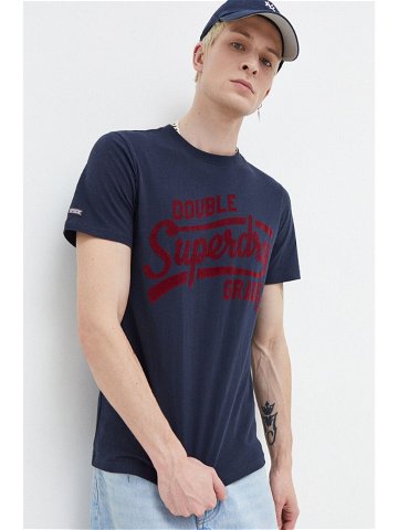 Bavlněné tričko Superdry tmavomodrá barva s potiskem
