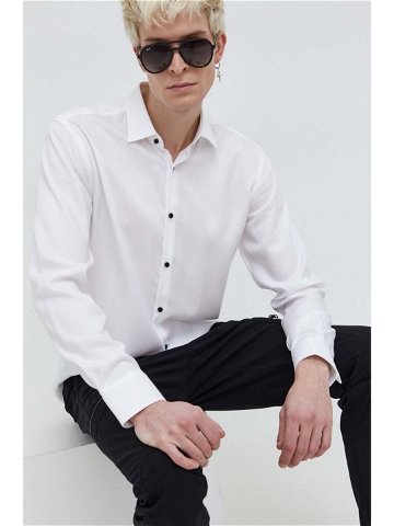 Košile HUGO pánská bílá barva slim s klasickým límcem