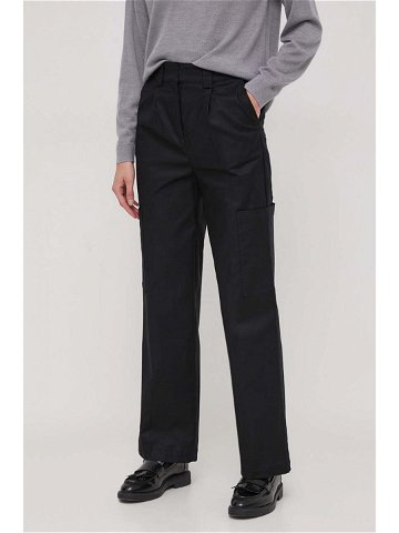 Kalhoty United Colors of Benetton dámské černá barva kapsáče high waist