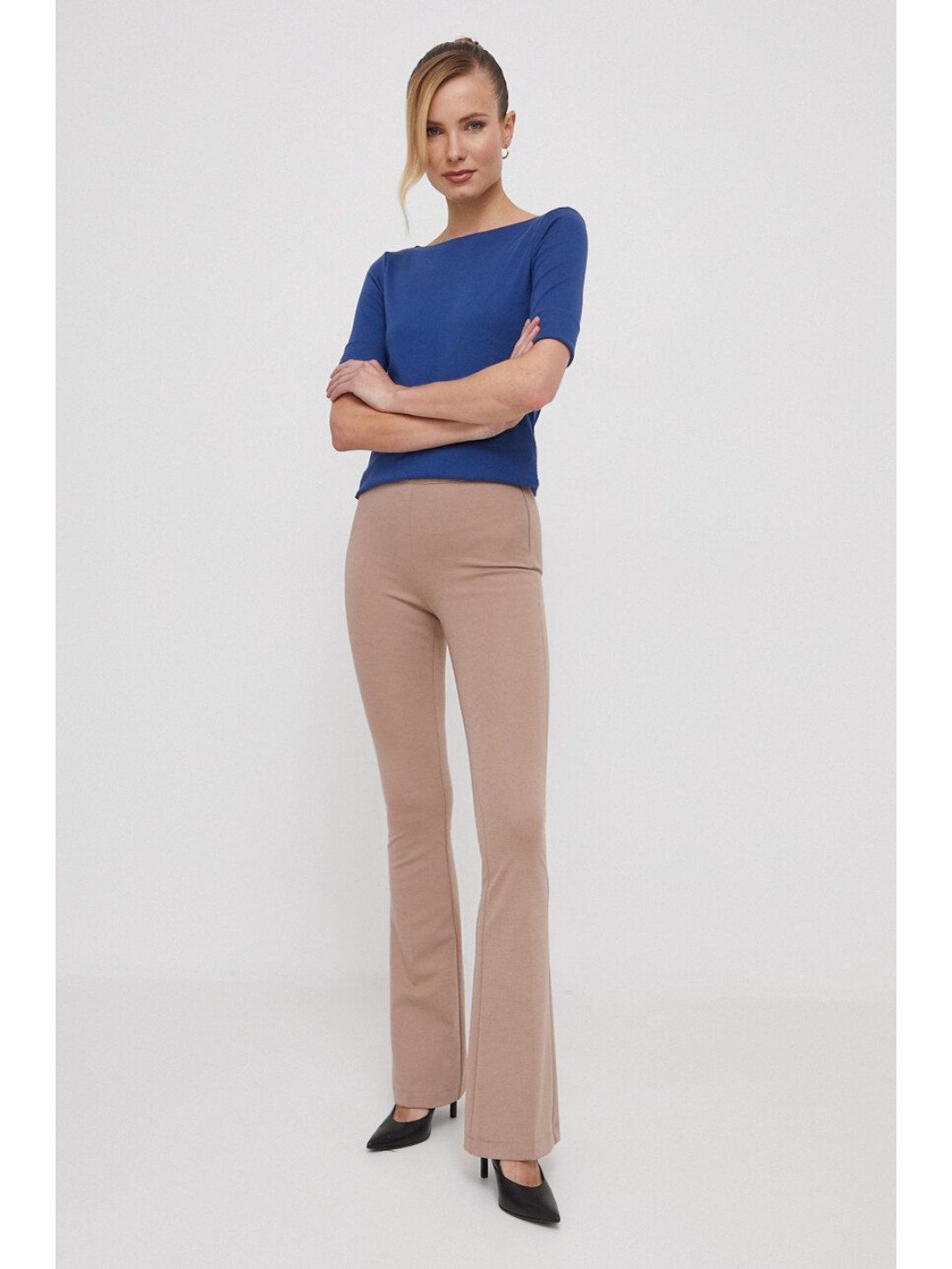 Kalhoty XT Studio dámské béžová barva zvony high waist