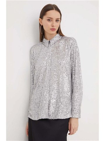 Košile Abercrombie & Fitch dámská stříbrná barva regular s klasickým límcem