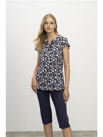 Dámské 3 4 pyžamo model 17148503 XL tmavě modrá s bílou – Vamp