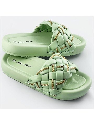 Zelené dámské pantofle se zapleteným páskem a řetízkem AE120 Barva odcienie zieleni Velikost XL 42