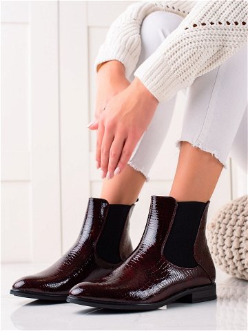 Luxusní dámské červené kotníčkové boty na plochém podpatku 37