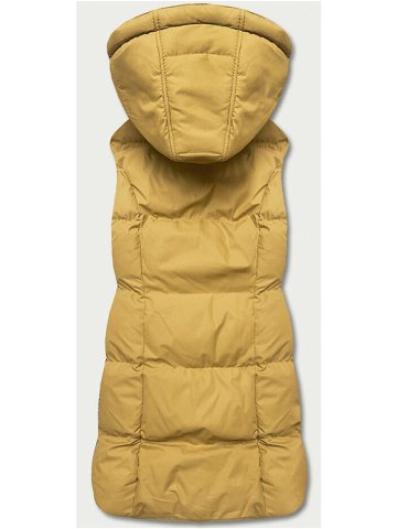 Tmavě žlutá péřová dámská vesta s kapucí 5M721-254 Žlutá L 40