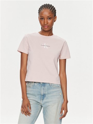 Calvin Klein Jeans T-Shirt Monologo Baby Tee J20J223113 Růžová Slim Fit