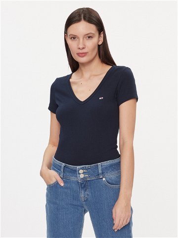 Tommy Jeans T-Shirt Tjw Slim Essential Rib V Ss DW0DW17385 Tmavomodrá Slim Fit