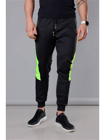 Černo-limetkové pánské teplákové kalhoty se vsadkami 8K168 Barva odcienie czerni Velikost XXL