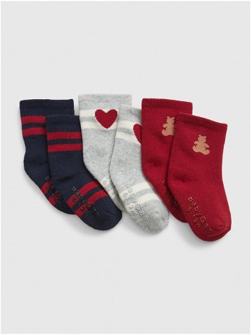Sada tří párů holčičích vzorovaných ponožek v červené šedé a tmavě modré barvě GAP