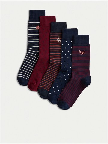 Sada pěti párů pánských vzorovaných ponožek v tmavě modré a vínové barvě Marks & Spencer
