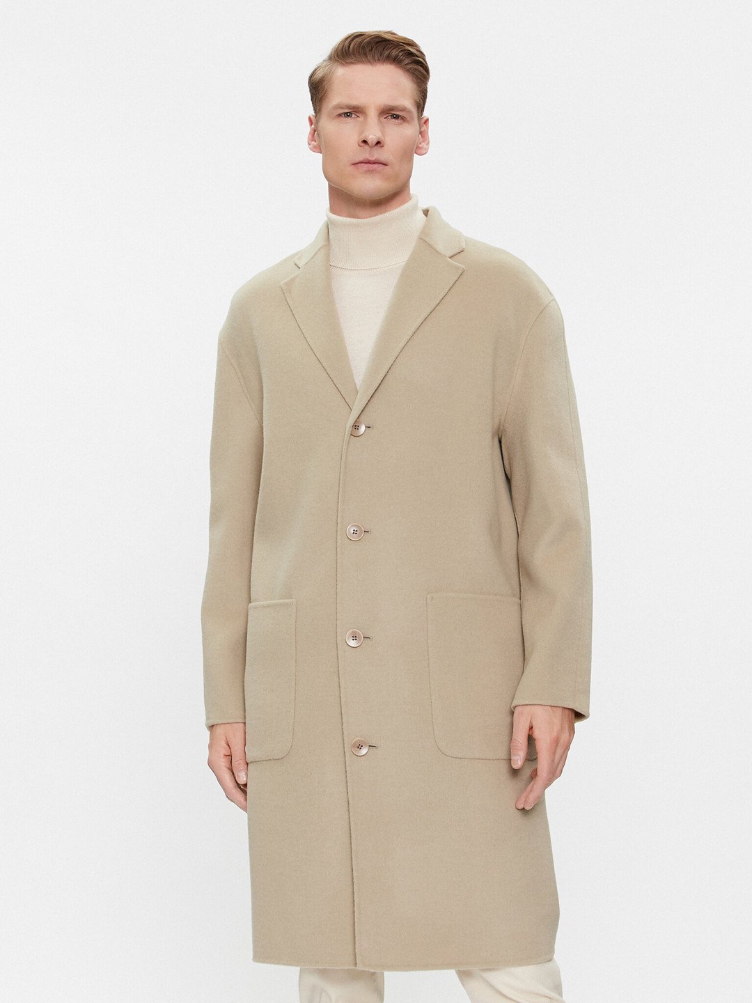 Calvin Klein Vlněný kabát K10K111601 Béžová Regular Fit