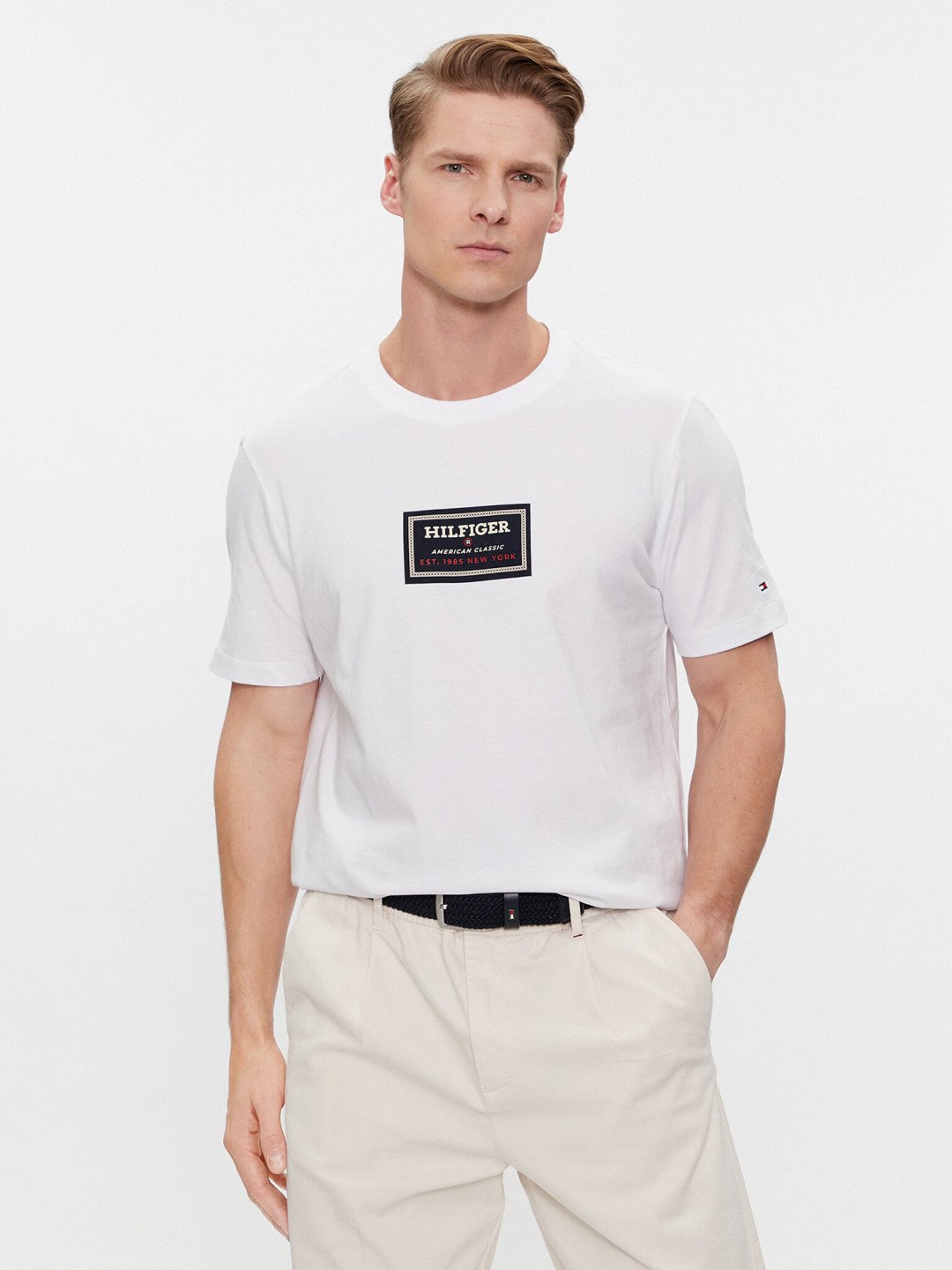 Tommy Hilfiger T-Shirt Label Hd Print Tee MW0MW34391 Bílá Regular Fit