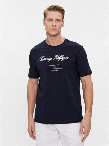 Tommy Hilfiger T-Shirt Script Logo Tee MW0MW33691 Tmavomodrá Regular Fit