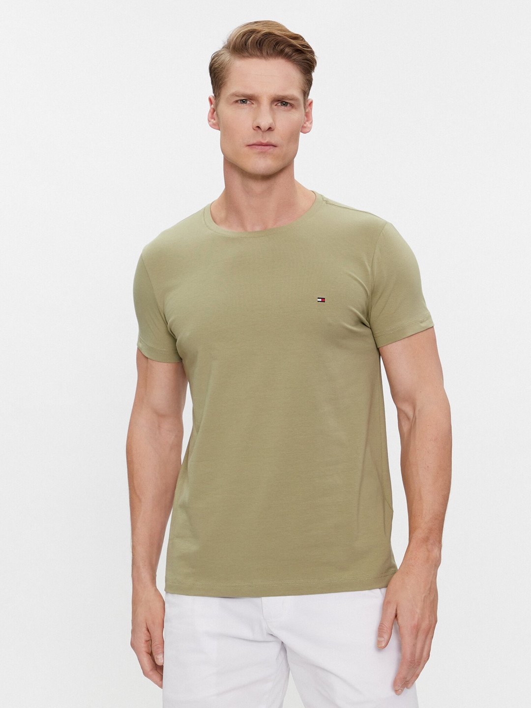 Tommy Hilfiger T-Shirt Stretch Slim Fit Tee MW0MW10800 Zelená Slim Fit