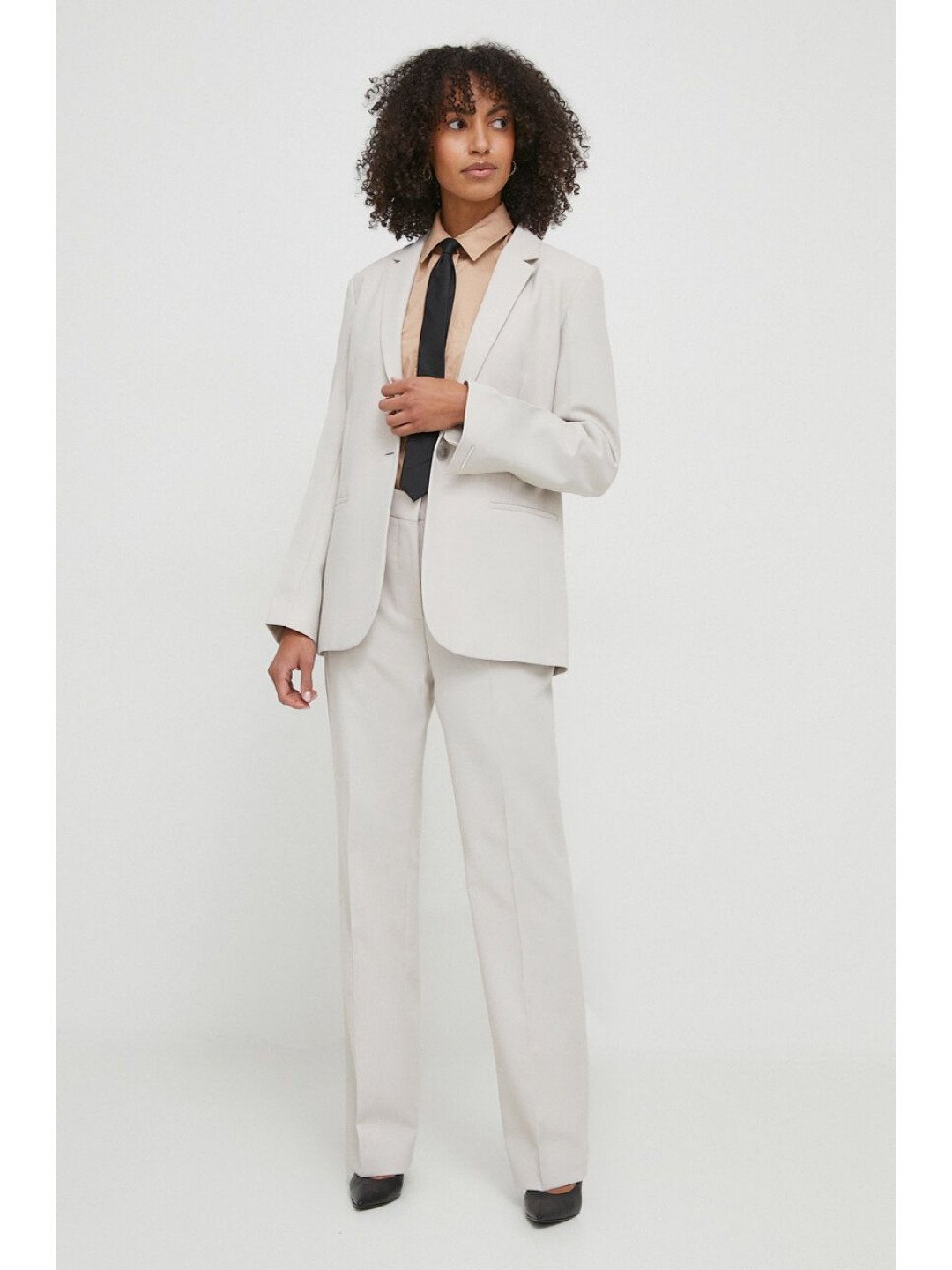 Kalhoty Calvin Klein dámské šedá barva jednoduché high waist K20K206879