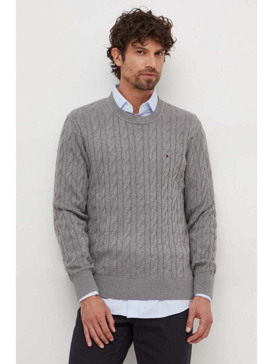 Bavlněný svetr Tommy Hilfiger šedá barva lehký