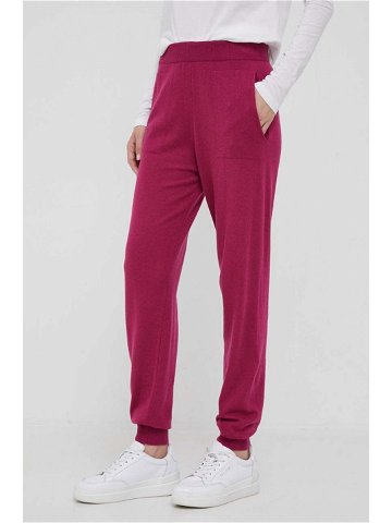 Kalhoty s příměsí kašmíru United Colors of Benetton růžová barva jednoduché high waist