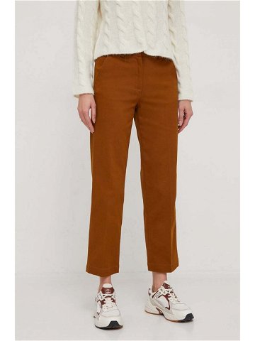 Kalhoty Sisley dámské hnědá barva jednoduché high waist