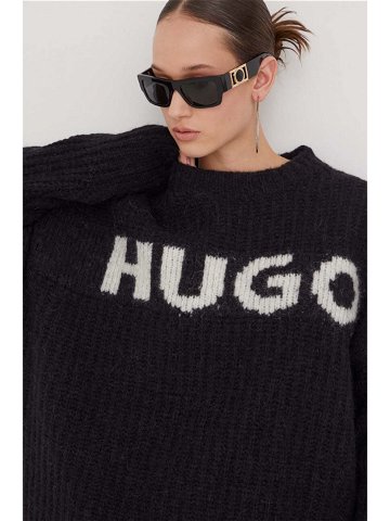 Vlněný svetr HUGO dámský černá barva hřejivý