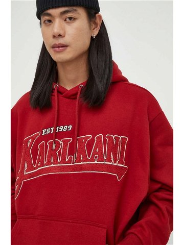 Mikina Karl Kani pánská červená barva s kapucí s aplikací