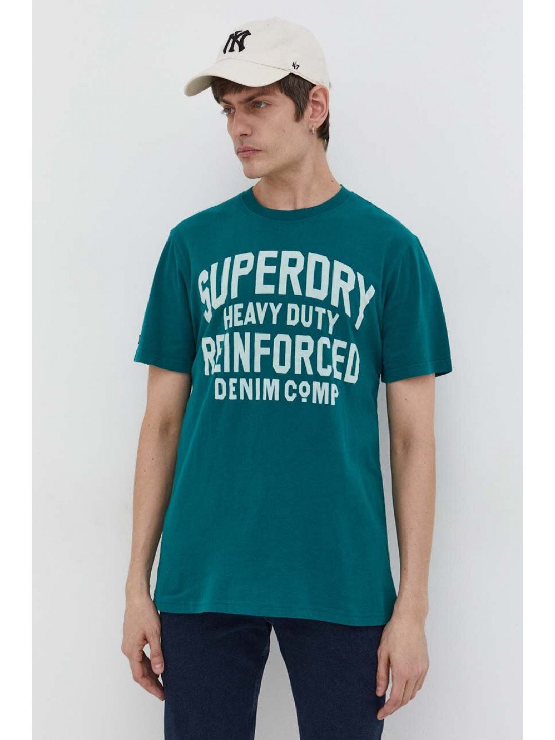 Bavlněné tričko Superdry zelená barva s potiskem