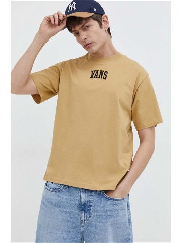 Bavlněné tričko Vans žlutá barva s aplikací