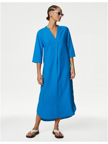 Modré dámské šaty s příměsí lnu Marks & Spencer