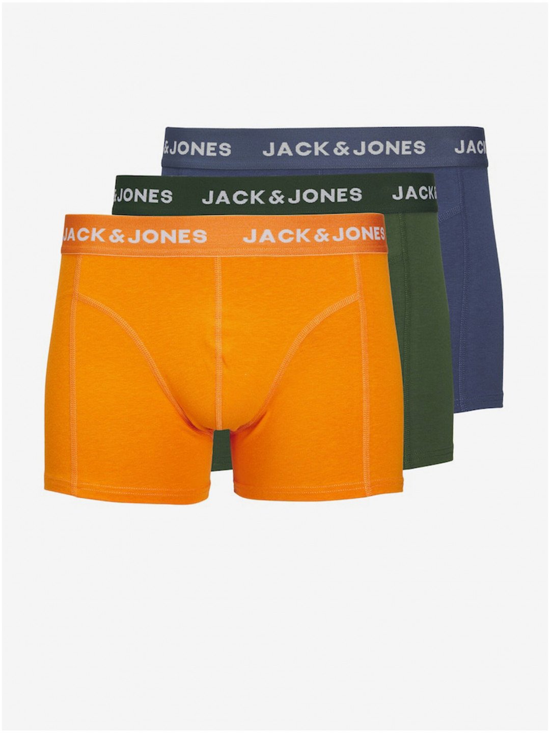 Sada tří pánských boxerek v modré zelené a oranžové barvě Jack & Jones