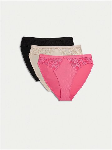 Sada tří dámských kalhotek v růžové béžové a černé barvě Marks & Spencer Wild Blooms
