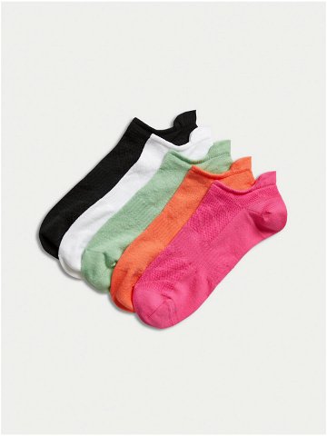 Sada pěti párů dámských sportovních ponožek v tmavě růžové oranžové zelené bílé a černé barvě Marks & Spencer Trainer Liners