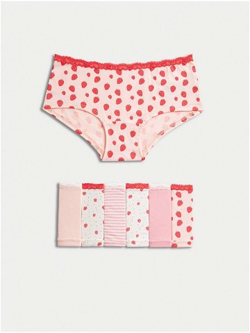Sada sedmi holčičích vzorovaných kalhotek v růžové červené a světle šedé barvě Marks & Spencer