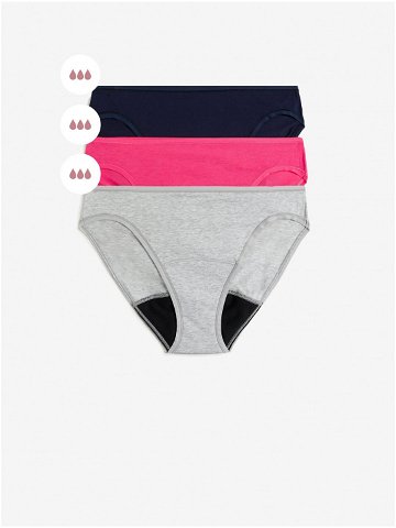 Sada tří dámských menstruačních kalhotek s vysokou savostí v šedé tmavě růžové a černé barvě Marks & Spencer