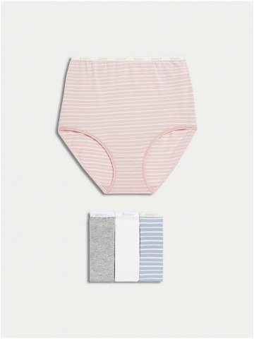 Sada čtyř dámských kalhotek v růžové šedé bílé a světle modré barvě Marks & Spencer