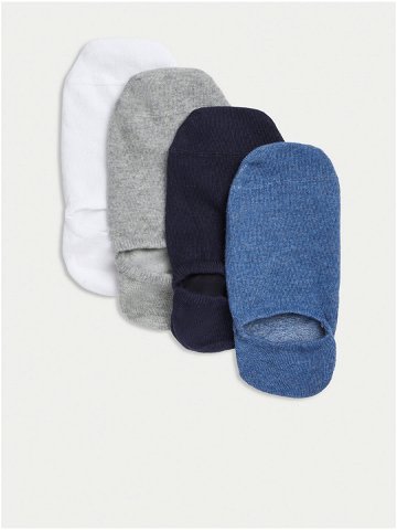 Sada čtyř párů pánských ponožek v modré tmavě modré šedé a bílé barvě Marks & Spencer Trainer Liners