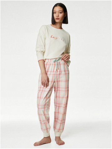 Krémová dámská kostkovaná pyžamová souprava Marks & Spencer