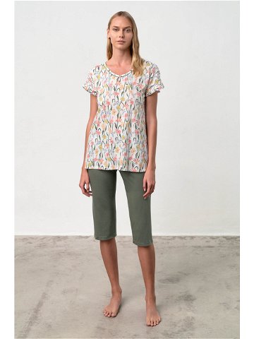 Vamp – Dvoudílné dámské pyžamo Pansies 18200 – Vamp Barva green khaki Velikost S