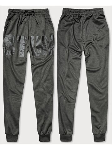 Tmavě šedé pánské teplákové kalhoty s potiskem model 18406787 šedá XXL – J STYLE