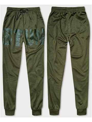Pánské teplákové kalhoty v khaki barvě s potiskem model 18406792 khaki XXL – J STYLE