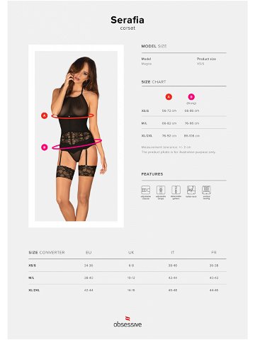 Přitažlivý korzet Serafia corset – Obsessive černá XL 2XL