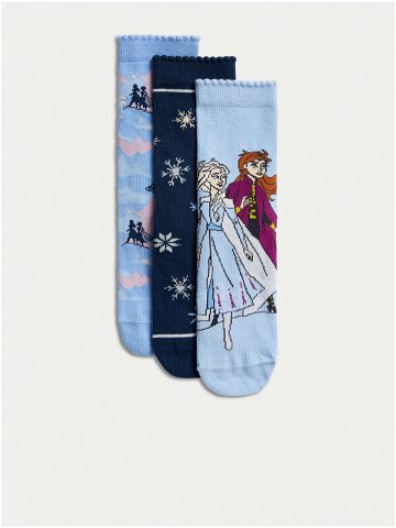 Sada tří párů holčičích ponožek v modré a tmavě modré barvě Marks & Spencer Ledové království