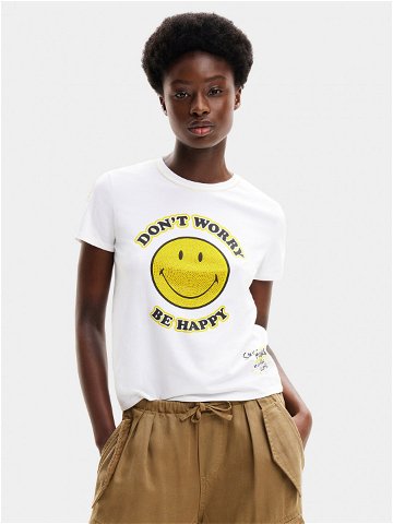 Desigual T-Shirt More SMILEY 24SWTKAL Bílá Slim Fit